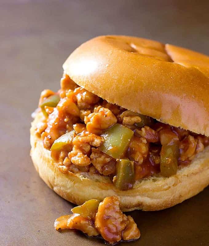 BBQ Chicken Sloppy Joe sandwich on a grey board