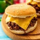 Sloppy Joe sandwich on a cutting board