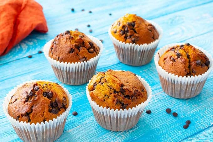 Baked Chocolate Chip Pumpkin Muffins