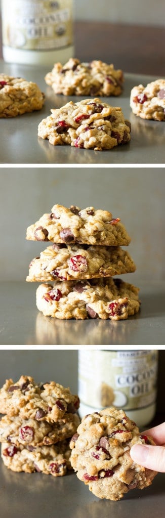 3 image collage showing Coconut Oil Cowboy Cookies