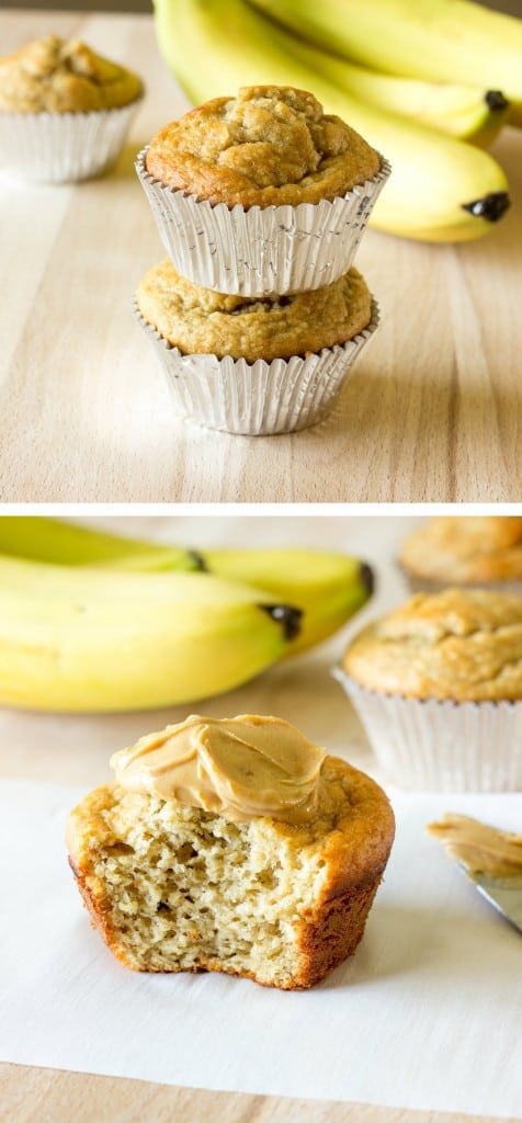 2 image collage showing Banana Peanut Butter Oat Muffins