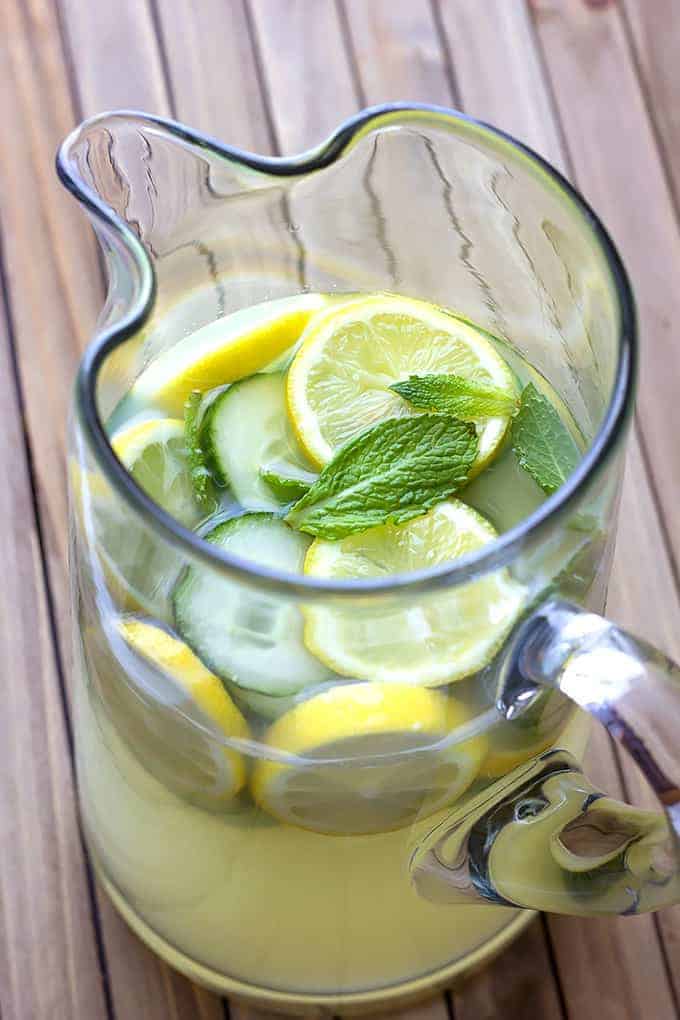 glass pitcher full of Cucumber Mint Lemonade Recipe