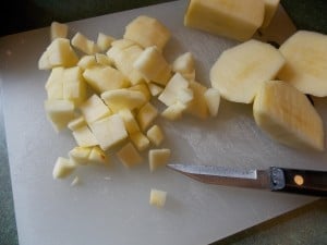 chopped apples on a cutting board