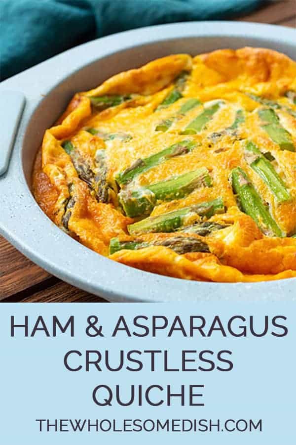 Ham & cheese quiche with asparagus in a pie plate