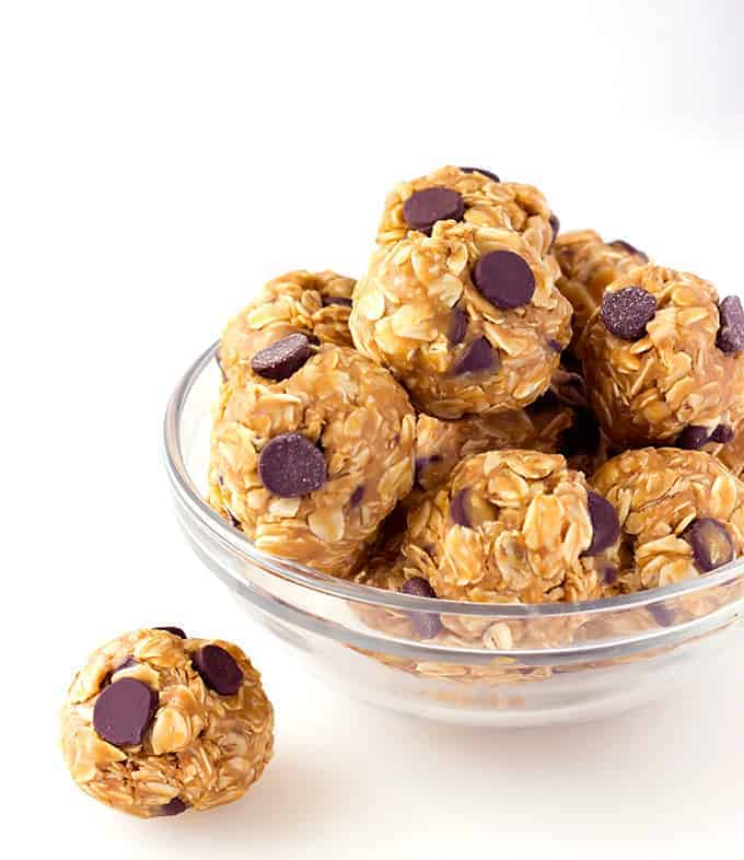 small glass bowl full of No Bake 4 Ingredient Energy Bites