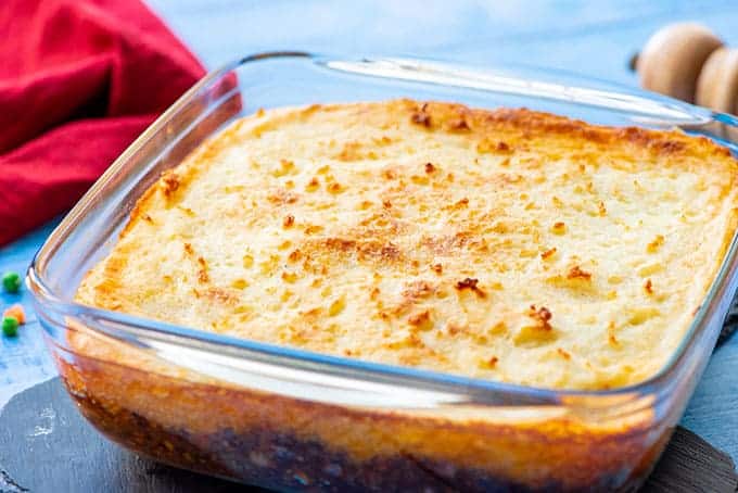 A baked casserole dish of homemade Shepherd's pie