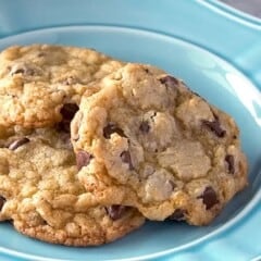 3 of the best homemade chocolate chip cookies on a plate